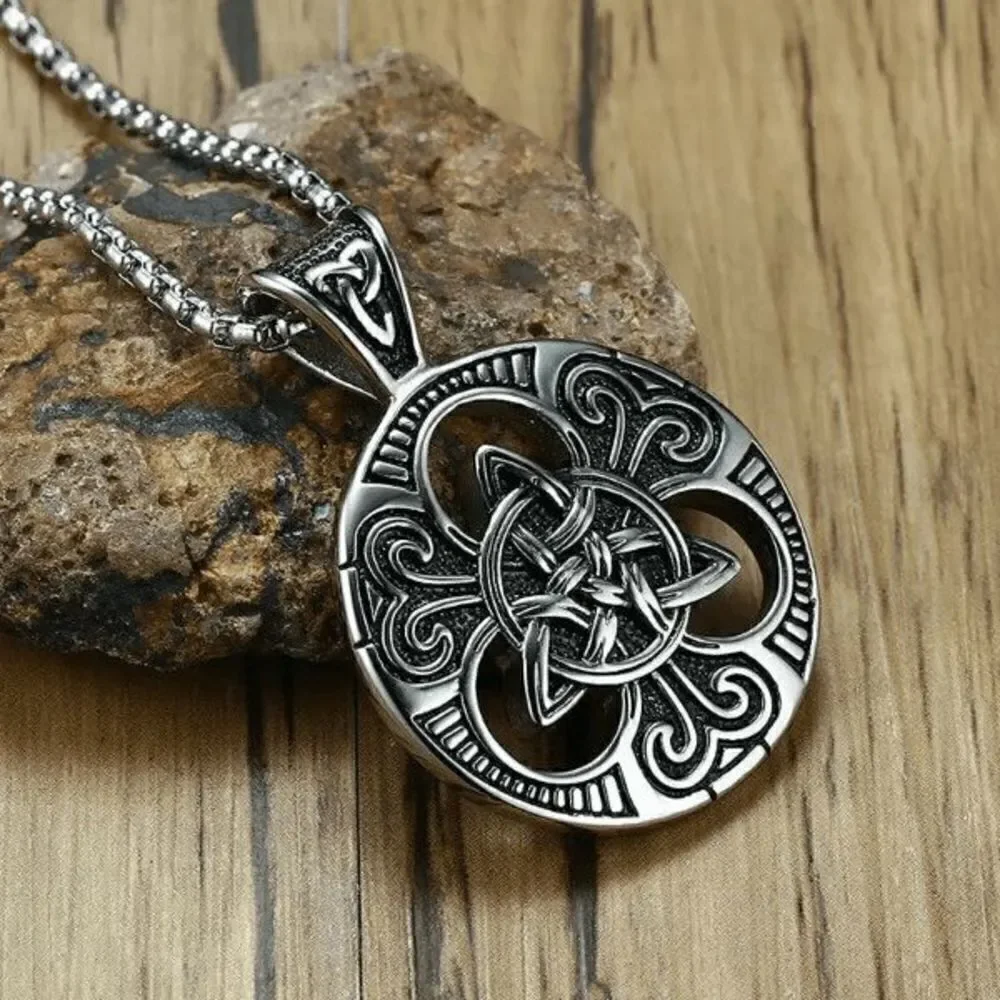 Stainless Steel Celtic Medallion Unisex Necklace